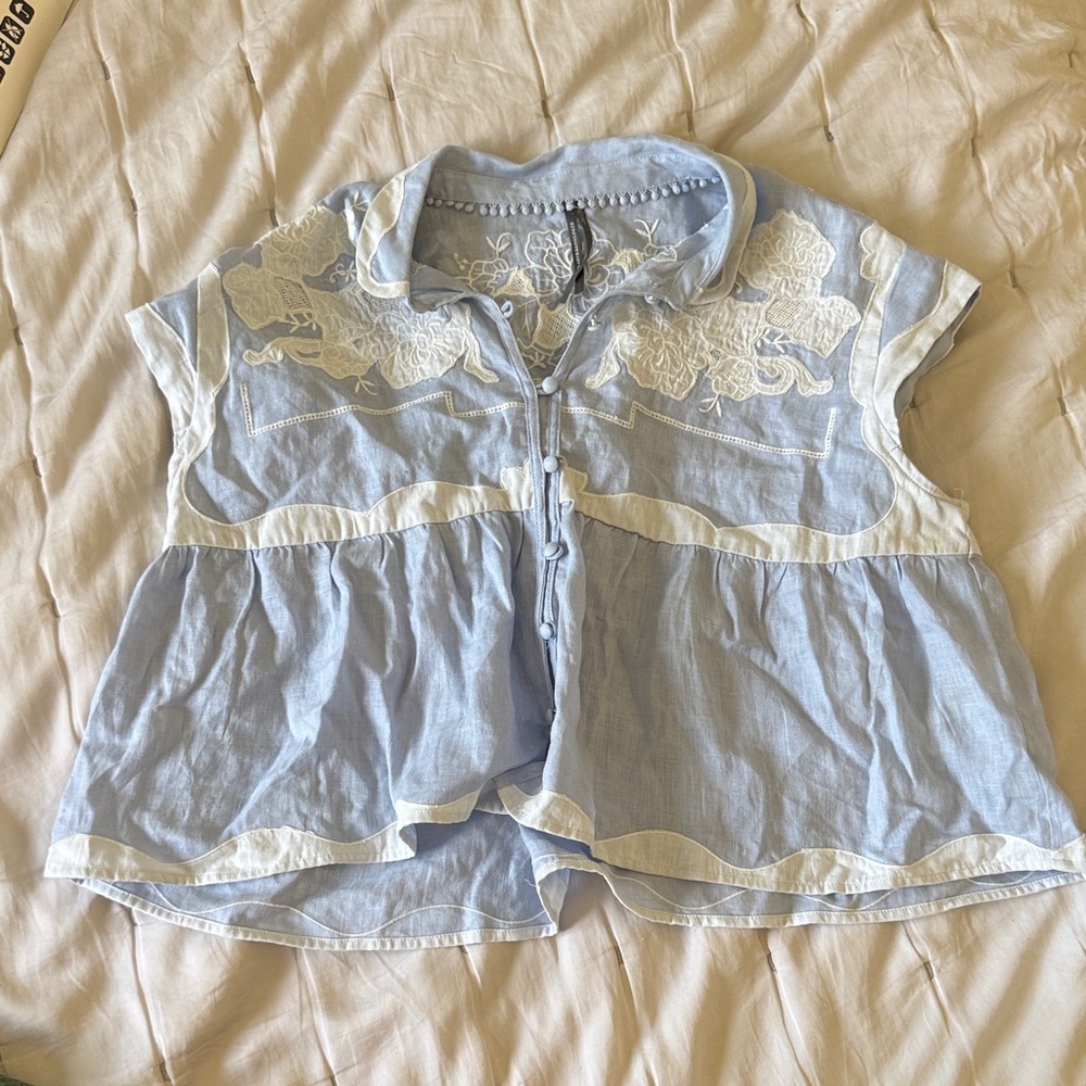 Anthropologie Blue and White top